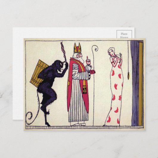Vintager Krampus und Santa Postkarte (Vorne/Hinten)