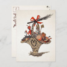 Vintager Krampus und Weihnachtskorb Postkarte