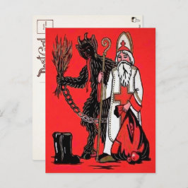Vintager Krampus, Weihnachtsmann und Stiefel Postk Postkarte