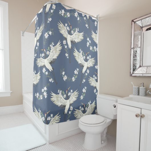 Vintager Kran: Vogelmuster Duschvorhang (Beispiel)