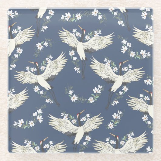 Vintager Kran: Vogelmuster Glasuntersetzer (Vorderseite)