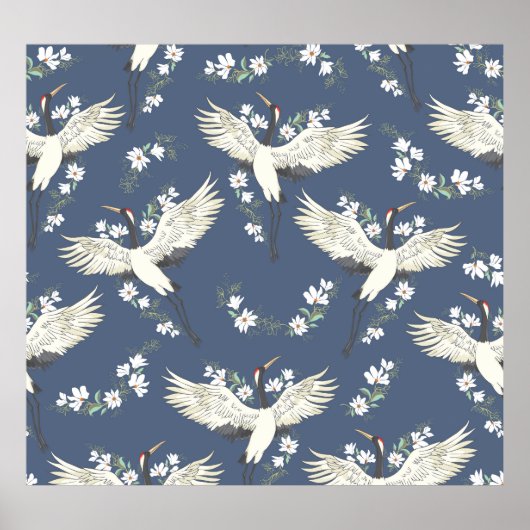 Vintager Kran: Vogelmuster Poster (Vorne)