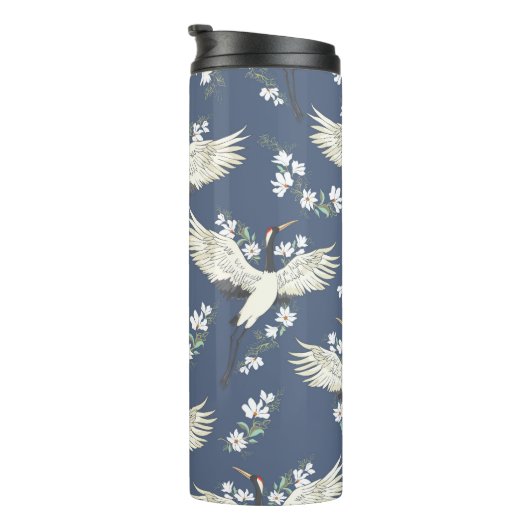 Vintager Kran: Vogelmuster Thermosbecher (Nach rechts gedreht)