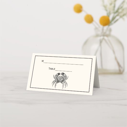 Vintager Krebs Zeichnend Elfenbein Platzkarte (Rückseite)