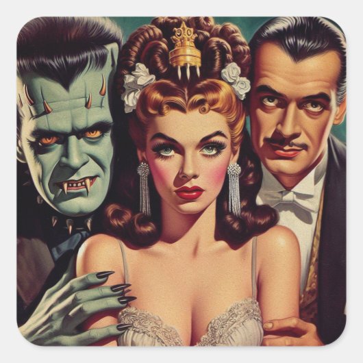 Vintager, kreolischer Horror Kunst Quadratischer Aufkleber (Vorderseite)