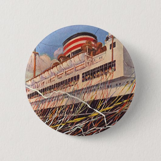 Vintager Kreuzfahrtschiff Urlaub; Bon Voyage Party Button (Vorderseite)