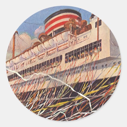 Vintager Kreuzfahrtschiff Urlaub; Bon Voyage Party Runder Aufkleber (Vorderseite)