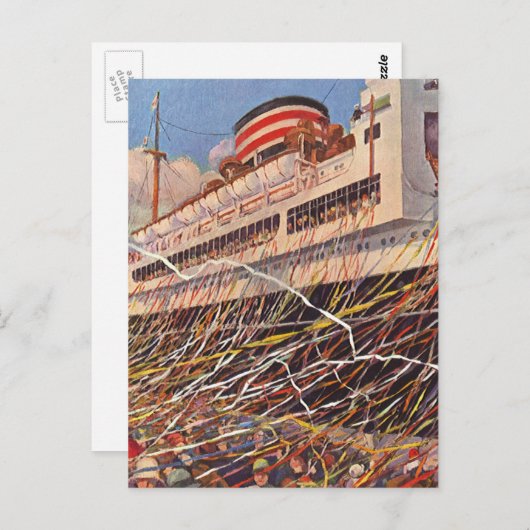 Vintager Kreuzfahrturlaub; Bon Voyage Party! Postkarte (Vorne/Hinten)