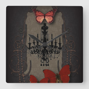 Vintager Kronleuchter aus Steampunker-Glattbutterf Quadratische Wanduhr