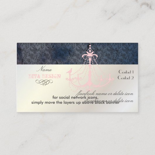 Vintager Kronleuchter + Barock Hintergrund Visitenkarte (Rückseite)