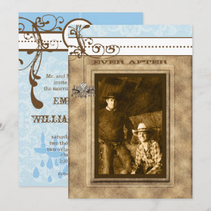 Vintager Kronleuchter, blau und braun Damask Ihr F Einladung