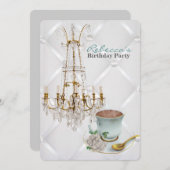 Vintager Kronleuchter Teetasse Geburtstagsparty Einladung (Vorne/Hinten)
