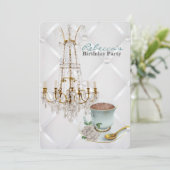 Vintager Kronleuchter Teetasse Geburtstagsparty Einladung (Stehend Vorderseite)
