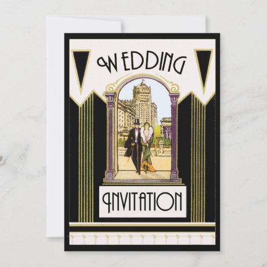 Vintager Kunst-Deko-formale Hochzeits-Paare Einladung (Vorderseite)