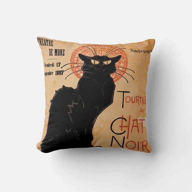 Vintager Kunst Nouveau Chat Noir Kissen (Vorderseite)