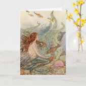 VINTAGER KUNST-PLAKAT-MEERJUNGFRAU-DRUCK KARTE (Gelbe Blume)