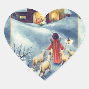 Vintager KunstNativity Herz-Aufkleber