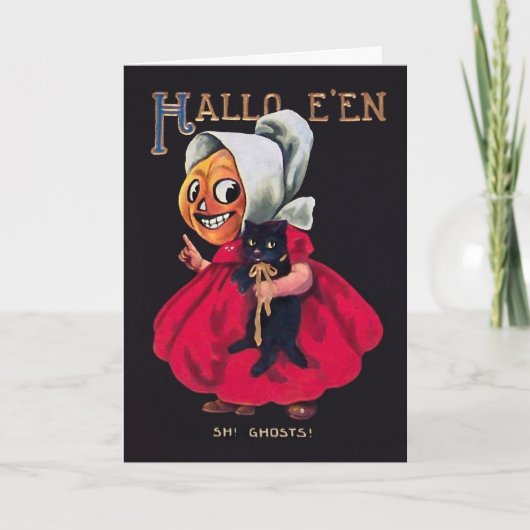 Vintager Kürbis mit Katzenkarte Feiertagskarte (Vorderseite)