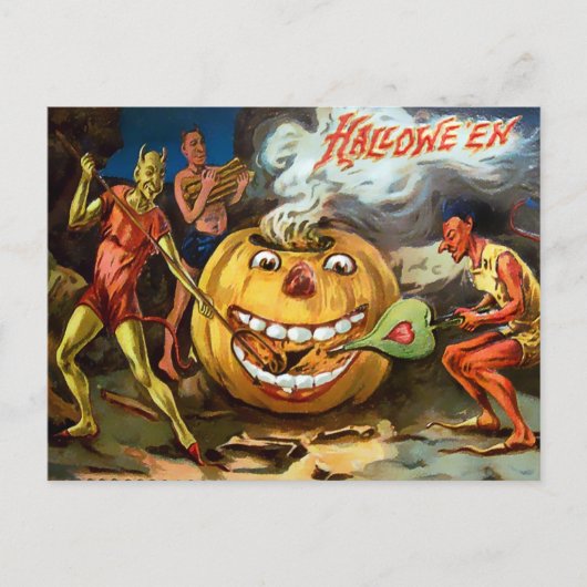 Vintager KürbisHalloween Postcard Postkarte (Vorderseite)