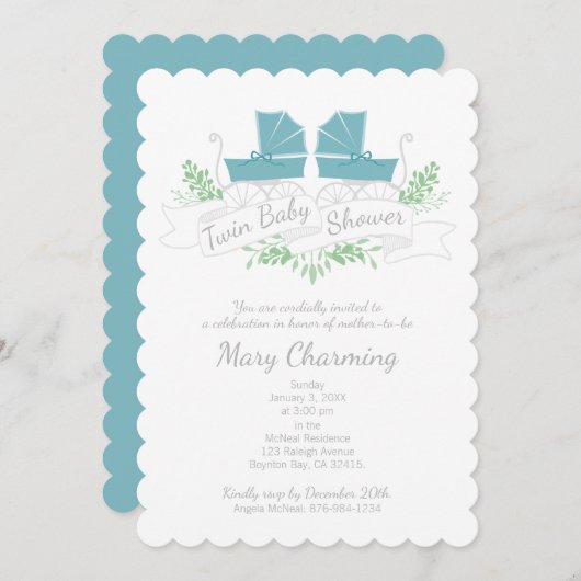 Vintager Kutschtwin BABY SHOWER Einladung (Vorne/Hinten)