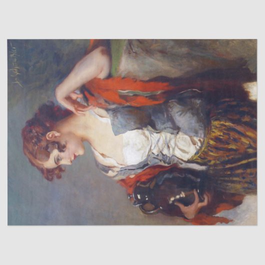 Vintager Lady Vendor mit JAR-Dekoupage Seidenpapier (Vorderseite)