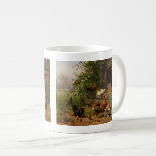 Vintager Land-Hahn und Huhn-Tasse Kaffeetasse (VorderseiteRechts)