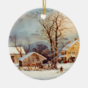 Vintager Landwinterurlaub Weihnachten Keramik Ornament