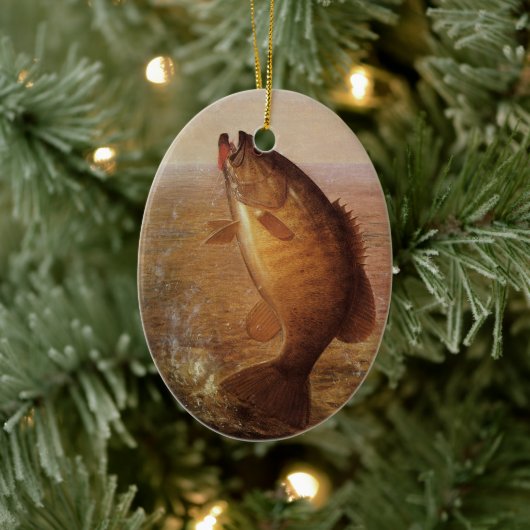 Vintager Largemouth-Bass-Fisch, Sportfischerei Keramikornament (Baum)