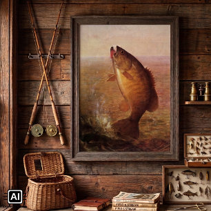 Vintager Largemouth-Bass-Fisch, Sportfischerei Poster