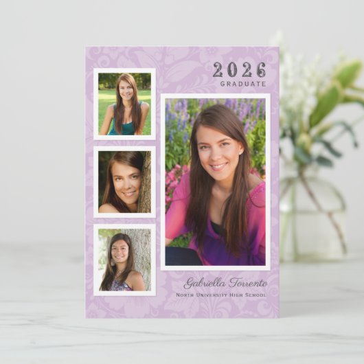 Vintager Lavendel-Abschluss Einladung (Stehend Vorderseite)