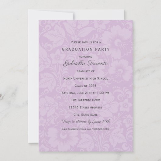 Vintager Lavendel-Abschluss Einladung (Rückseite)