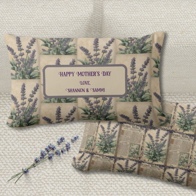 Vintager Lavendel-Akzent Lendenkissen (Vintage Lavender Lumbar Pillow Gift for Mom, Garden Lovers, or Kitchen Witches)