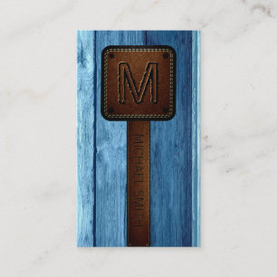 Vintager Lederlook aus blauem Holz Visitenkarte
