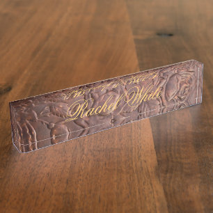 Vintager lederner Rosenblick Namensplakette