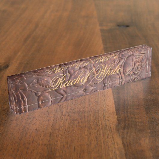 Vintager lederner Rosenblick Namensplakette (Seite)