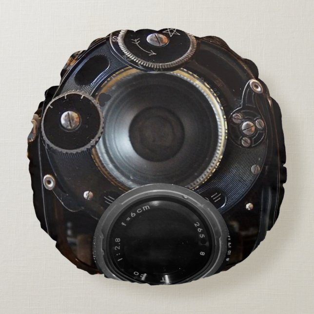 Vintager Lens-Film für antike Fotografie Rundes Kissen (Vorderseite)