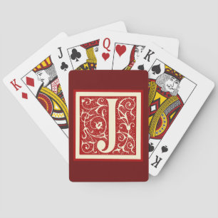 Vintager Letter J Monogram Initial Red Spielkarten