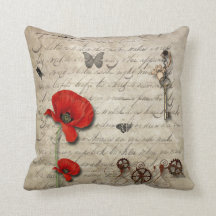 Vintager Letter & Poppy Throw Kissen