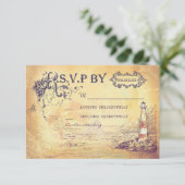 Vintager Leuchtturm nautische Hochzeitskarten RSVP Karte (Stehend Vorderseite)