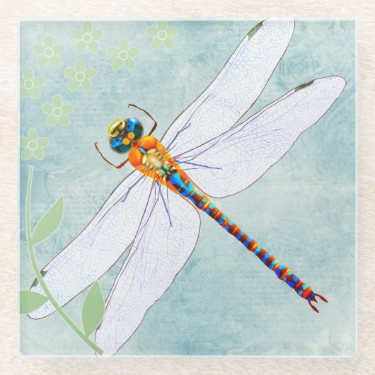 Vintager Libellenfliege im Hintergrund verblasster Glasuntersetzer (Vorderseite)