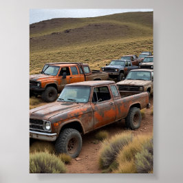 Vintager Lieferwagen, der das Rennen anführt Poster