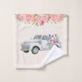 Vintager Lieferwagen LKW mit Blume Rustikal Badhandtuch Set (Waschlappen)