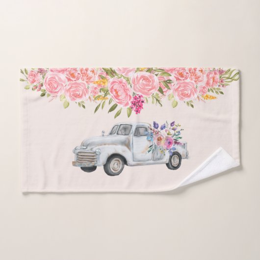 Vintager Lieferwagen LKW mit Blume Rustikal Badhandtuch Set (Handtuch)