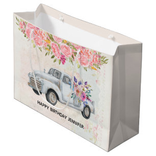 Vintager Lieferwagen LKW Rustikale Wasserfarbe Geb Große Geschenktüte