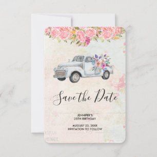 Vintager Lieferwagen LKW Rustikale Wasserfarbe Geb Save The Date