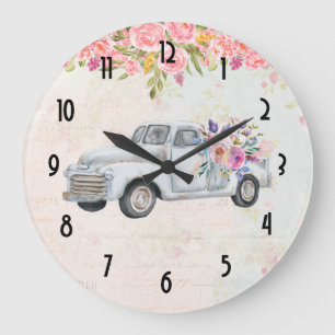 Vintager Lieferwagen LKW Rustikale Wasserfarbe Große Wanduhr