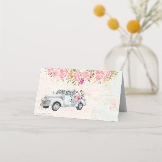 Vintager Lieferwagen LKW Rustikale Wasserfarbe Platzkarte (Vorderseite)