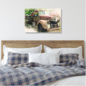 Vintager Lieferwagen LKW/Wilde Blume Canvas Print Leinwanddruck (Insitu (Schlafzimmer))