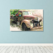 Vintager Lieferwagen LKW/Wilde Blume Canvas Print Leinwanddruck (Insitu (Holzboden))