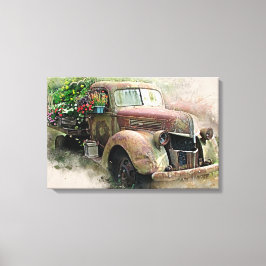 Vintager Lieferwagen LKW/Wilde Blume Canvas Print Leinwanddruck